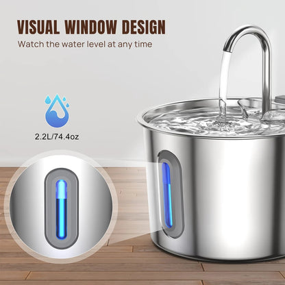 Illuminated water-level window on the 2.2L pet fountain