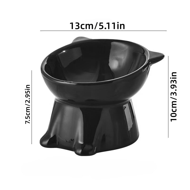 Raised cat bowl dimensions: 13 cm wide, 10 cm high at the back, 7.5 cm at the front