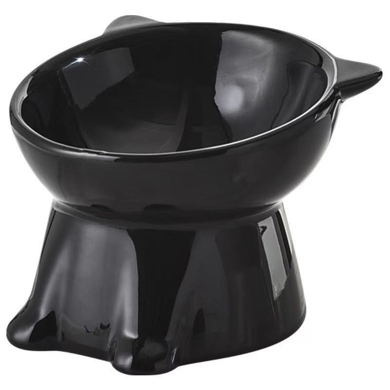 Black raised tilted cat bowl, side view