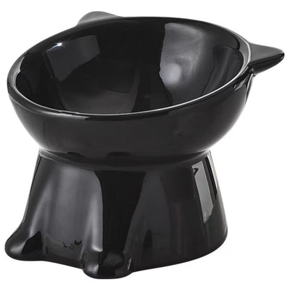 Black raised tilted cat bowl, side view