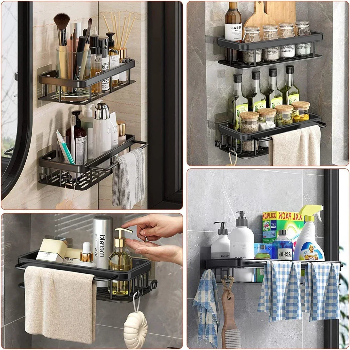 Wall-Mounted Aluminum Bathroom Shelf Organizer
