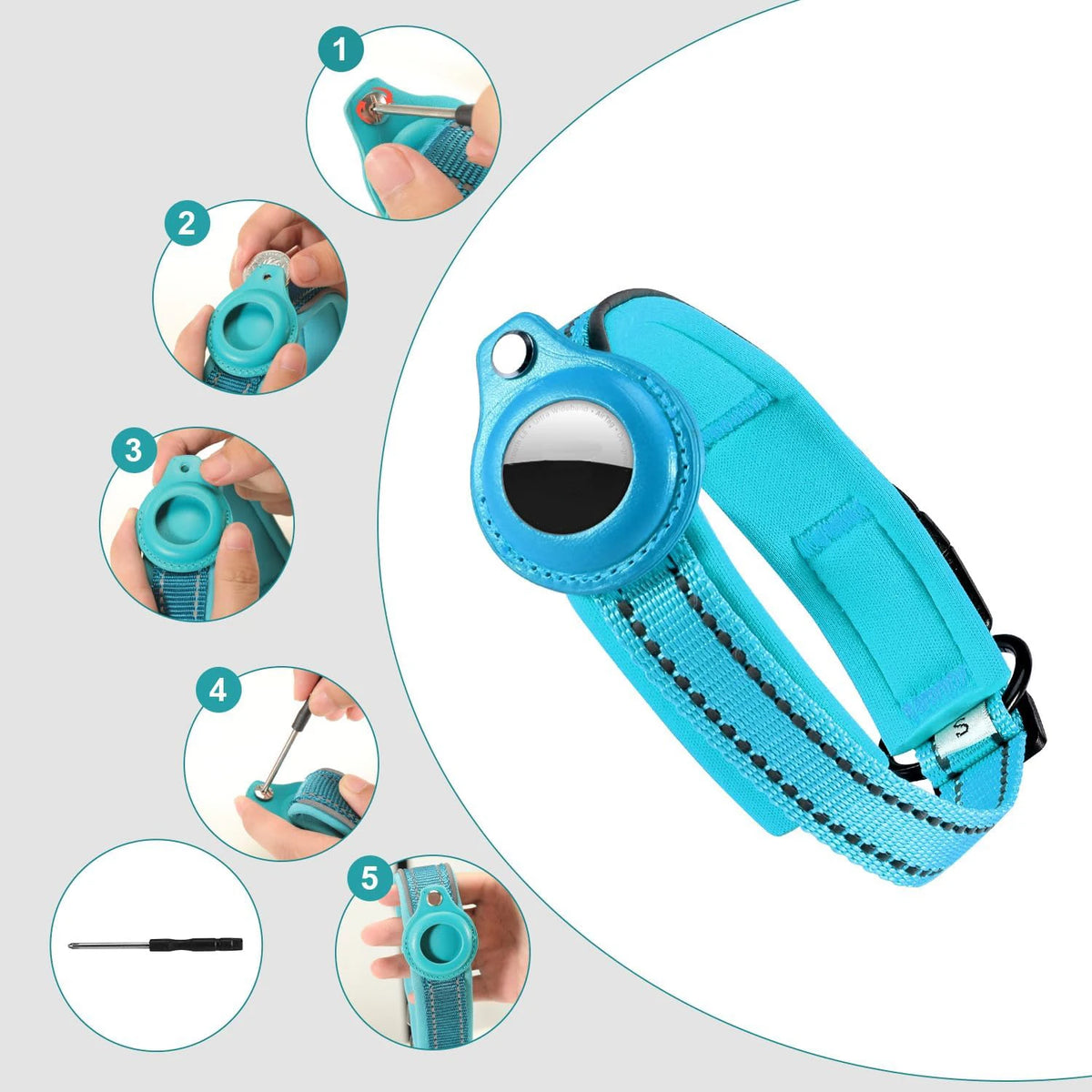 SafeTrack Reflective Dog Collar with AirTag Holder