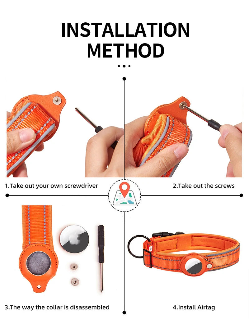 SafeTrack Reflective Dog Collar with AirTag Holder