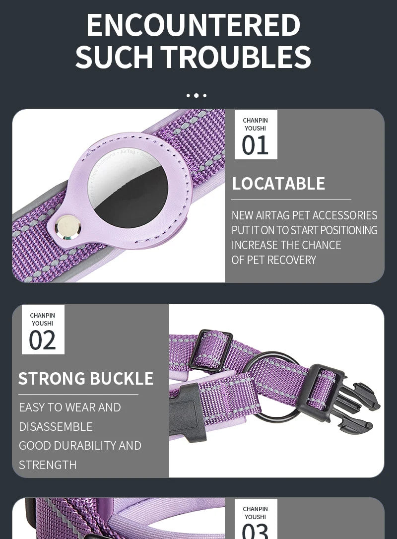 SafeTrack Reflective Dog Collar with AirTag Holder