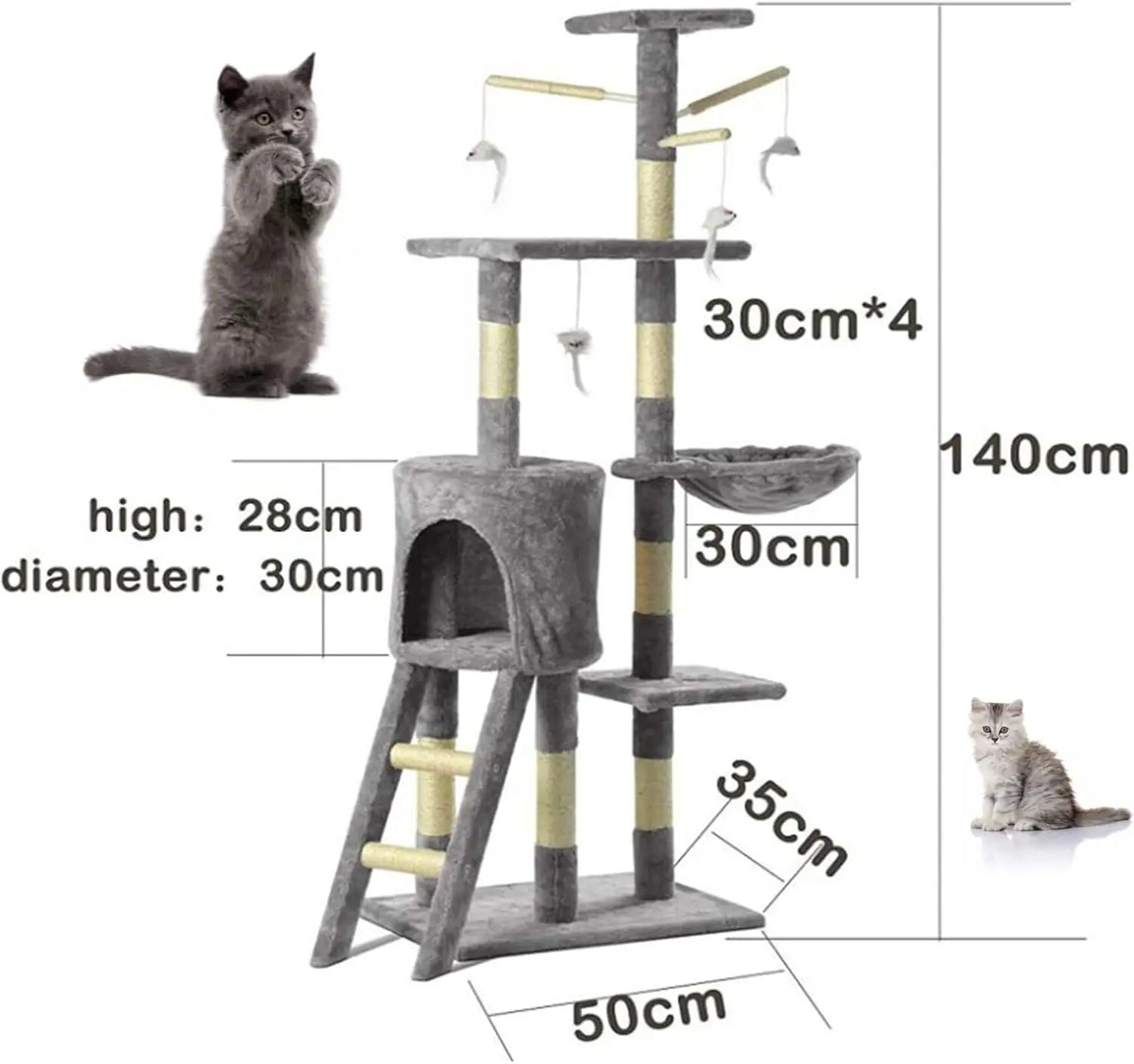 ClimbNest 140cm Cat Tree with Hammock