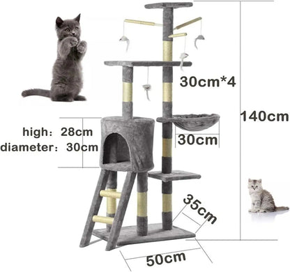 ClimbNest 140cm Cat Tree with Hammock
