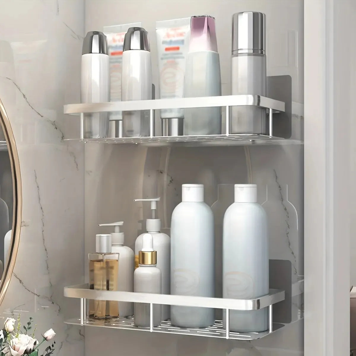 No-Drill Corner Shower Storage Rack