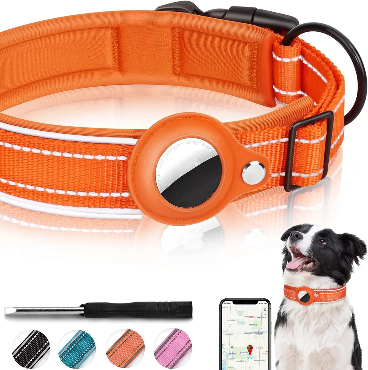 SafeTrack Reflective Dog Collar with AirTag Holder